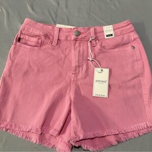 Judy Blue Bubblegum Pink Frayed Hem Denim Shorts